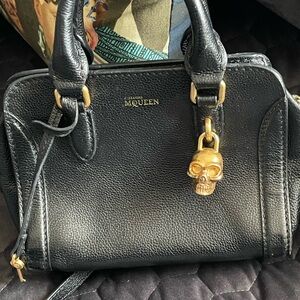 Alexander McQueen Leather Mini Padlock Black Gold Skull Sachel